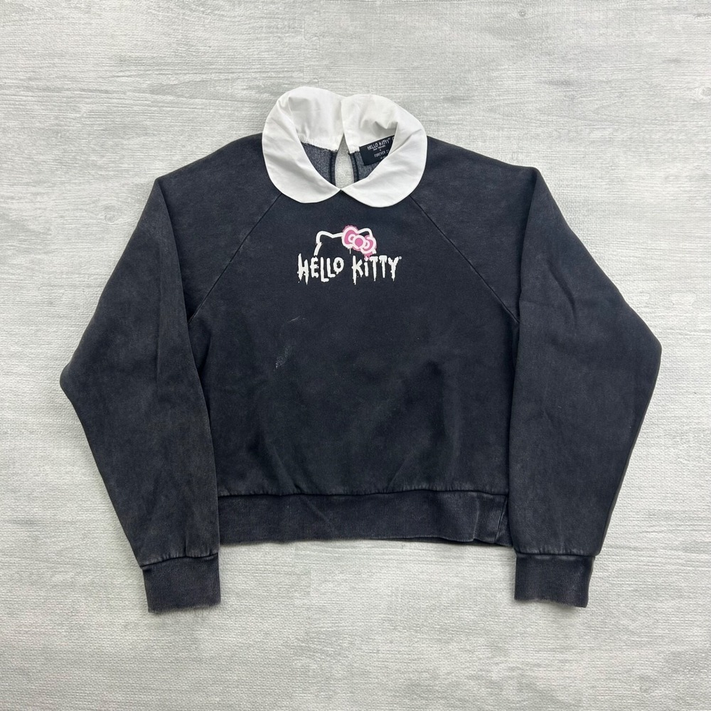 Forever 21 Hello Kitty Sweatshirt Womens Size Medium Black Collar Crewneck Emo
